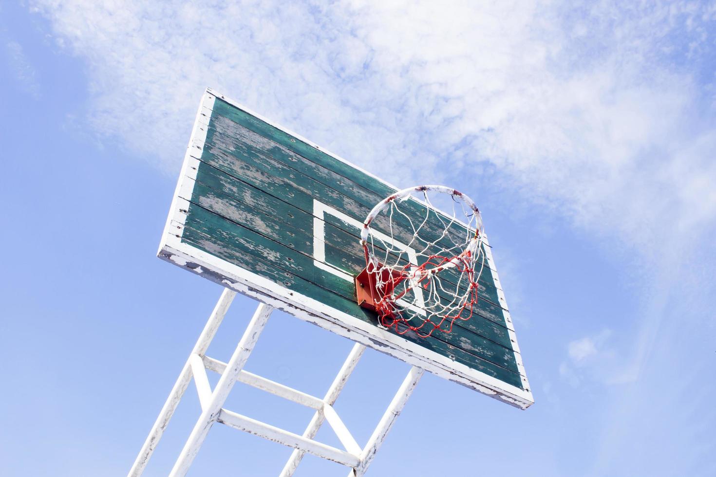 Basketball hoop with blue sky photo