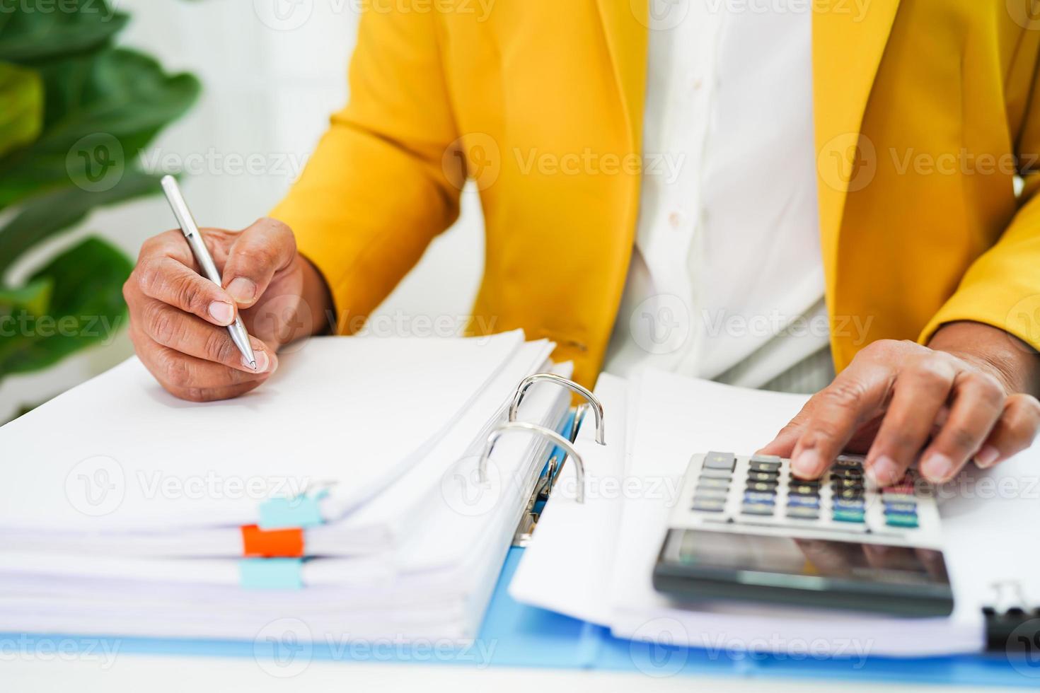 Businessman working and analysis with statistic graph in office. photo