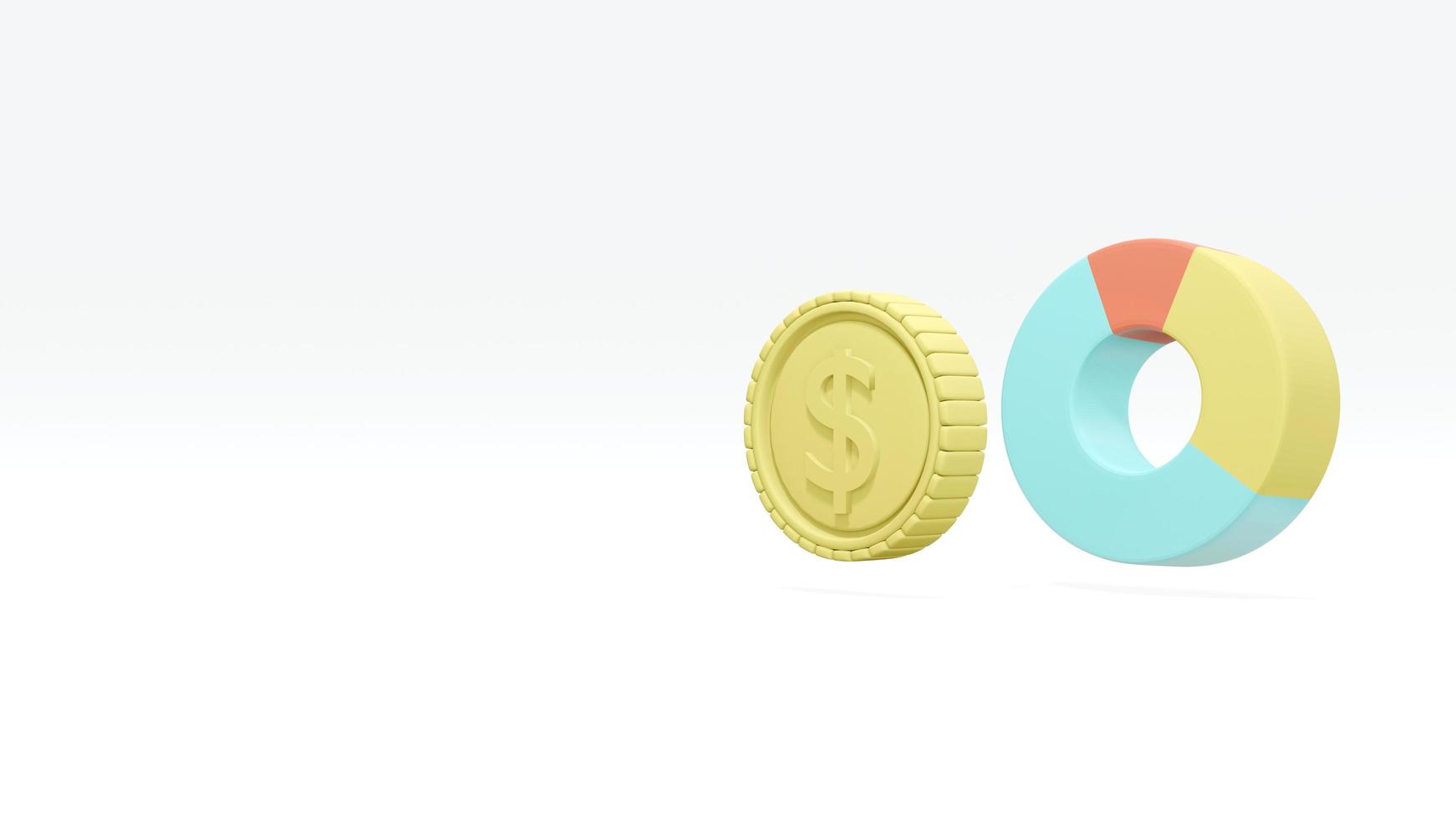 3D Rendering concept of money investment. a coin and a pie chart on white background. 3D Render. photo