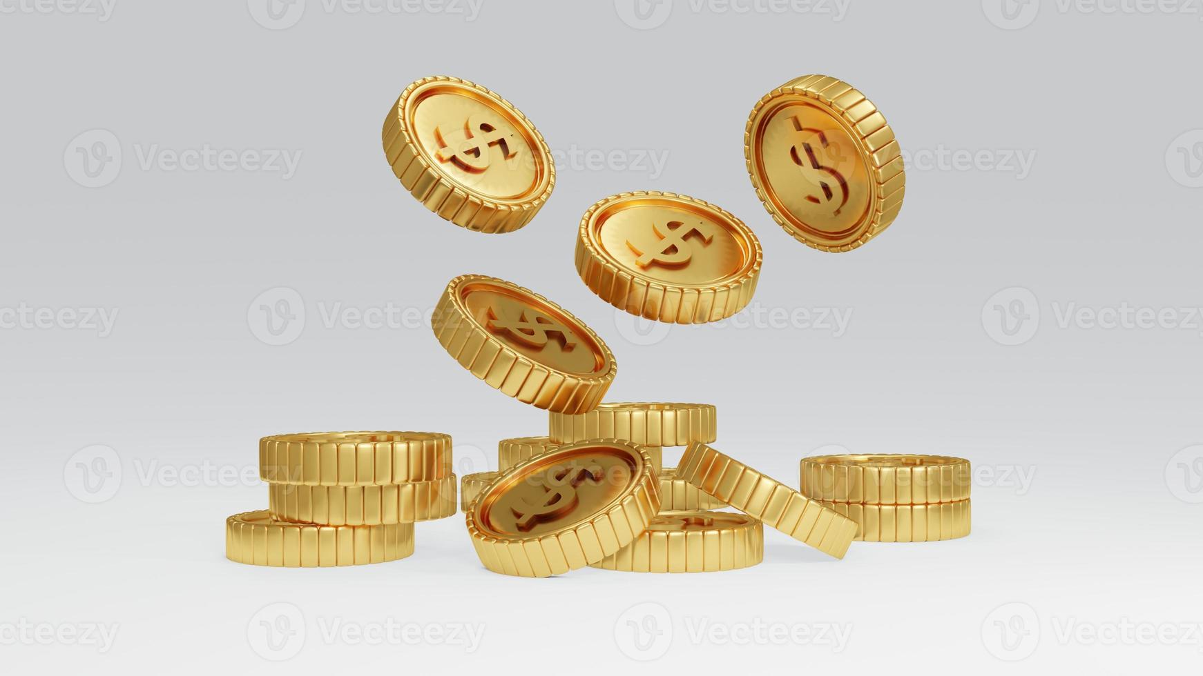 3D Rendering of money coins falling from above isolate on white background.  3D Render illustration. photo