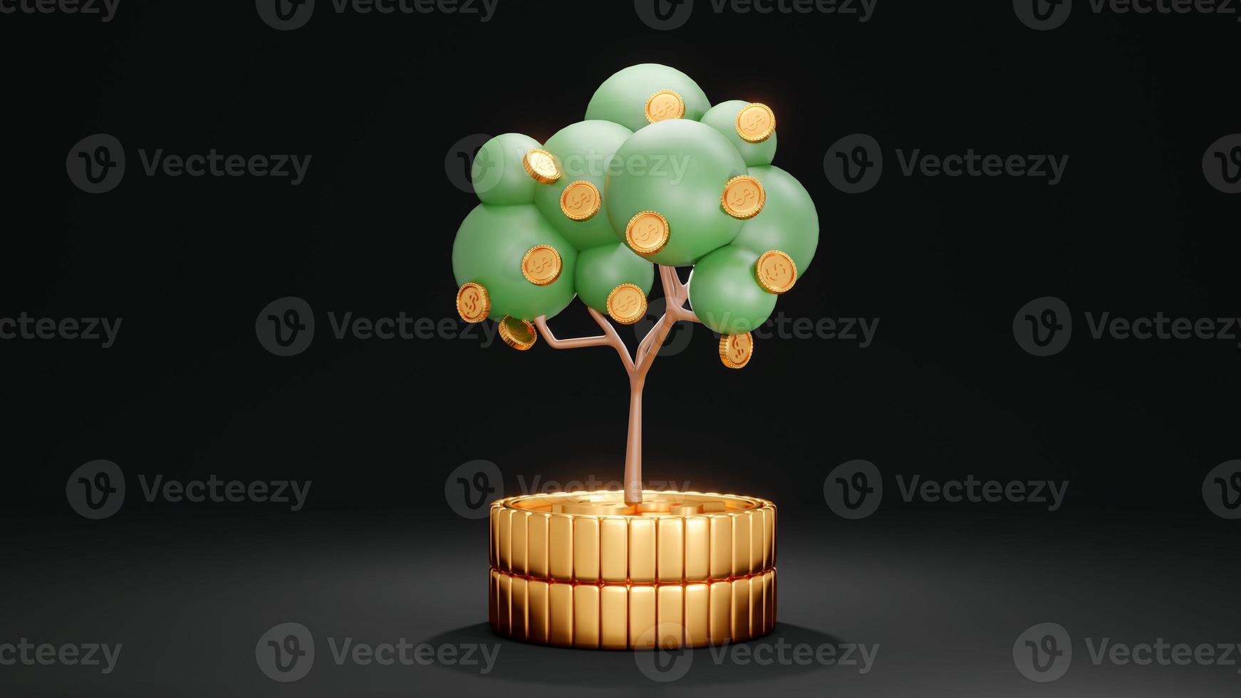 3D rendering concept of investment. a money tree on stack of coins on background. 3d render. photo