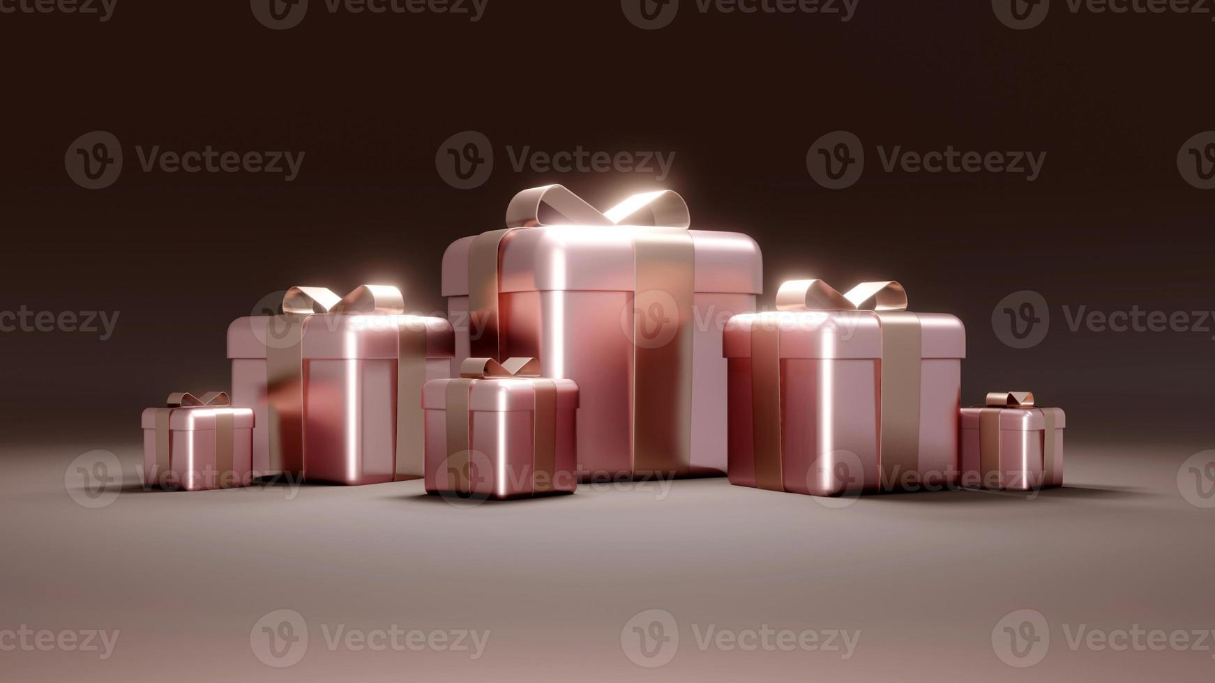 3D rendering concept of set of wrapped gift boxes for commercial design. Holiday presents. Birthday presents. Pink theme. 3D Render. photo