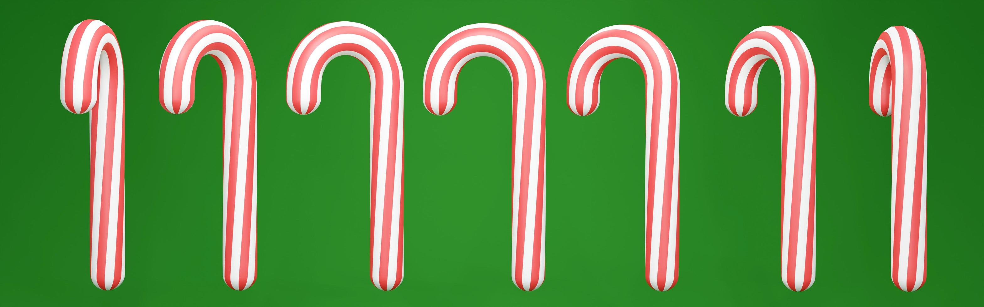 3D Rendering of Christmas candy can in red white color on green background rotate in many views. 3D Render. 3D illustration. photo