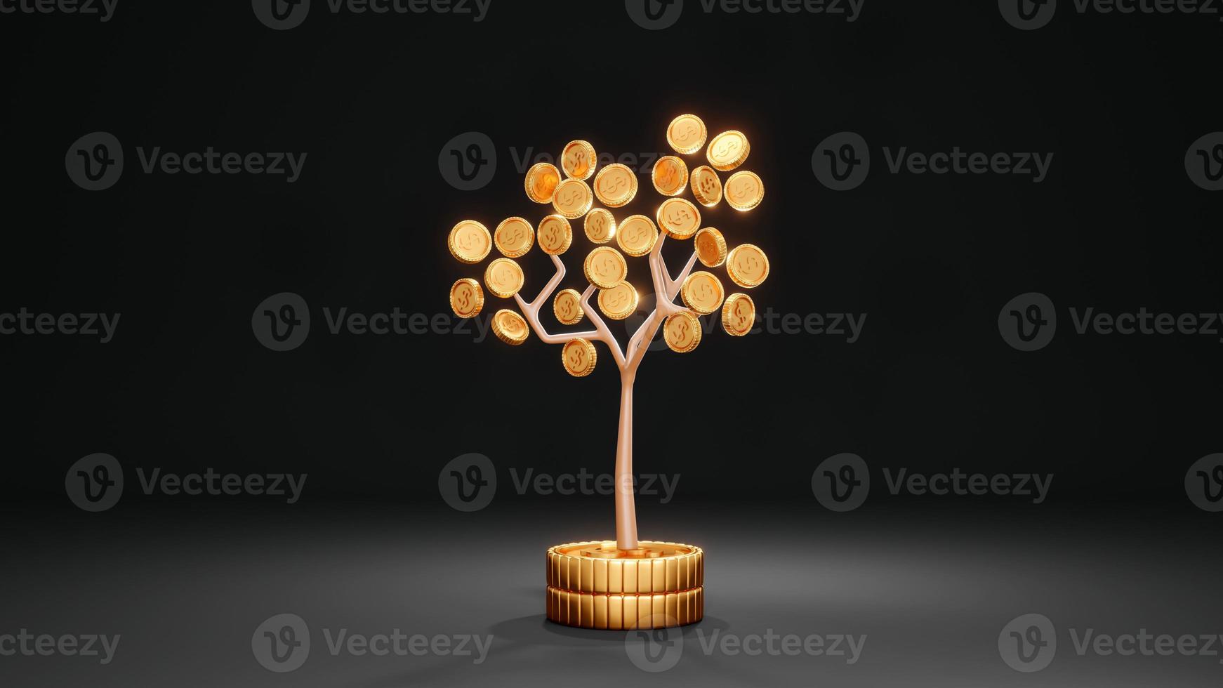 3D rendering concept of investment. a money tree on stack of coins on background. 3d render. photo