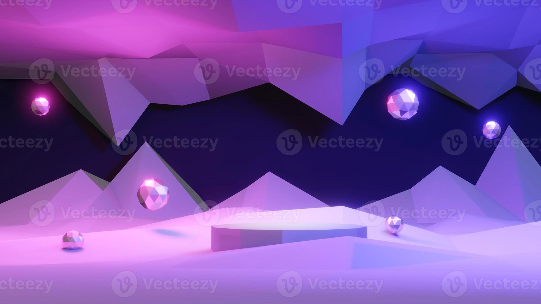 3D Rendering concept of product display. Blank product stand podium with red and purple LED light on element background. Futuristic concept. 3d rendering. illustration. photo