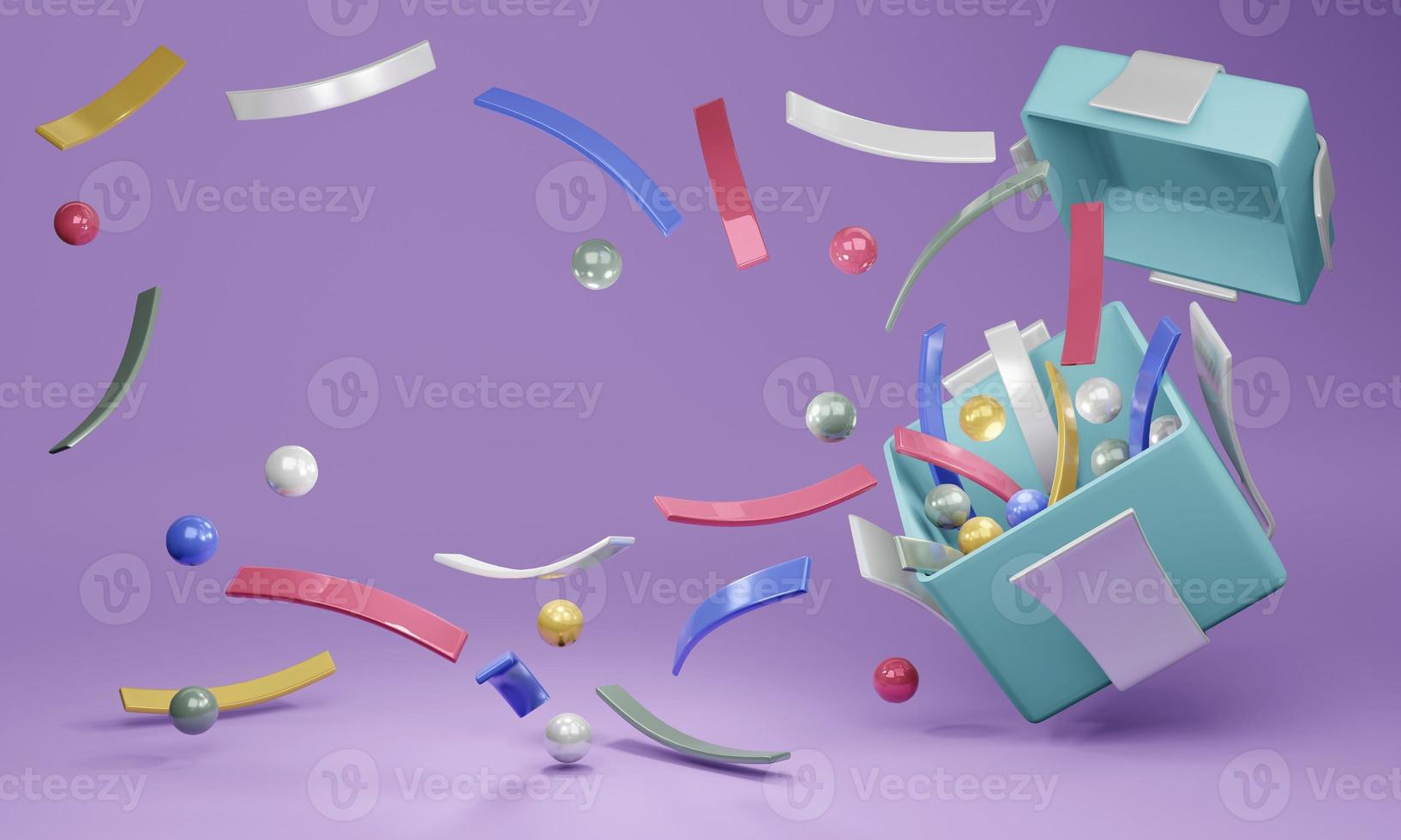 3D rendering concept of open gift box to show geometric elements and blank space for commercial design. 3D render. 3D illustration. photo