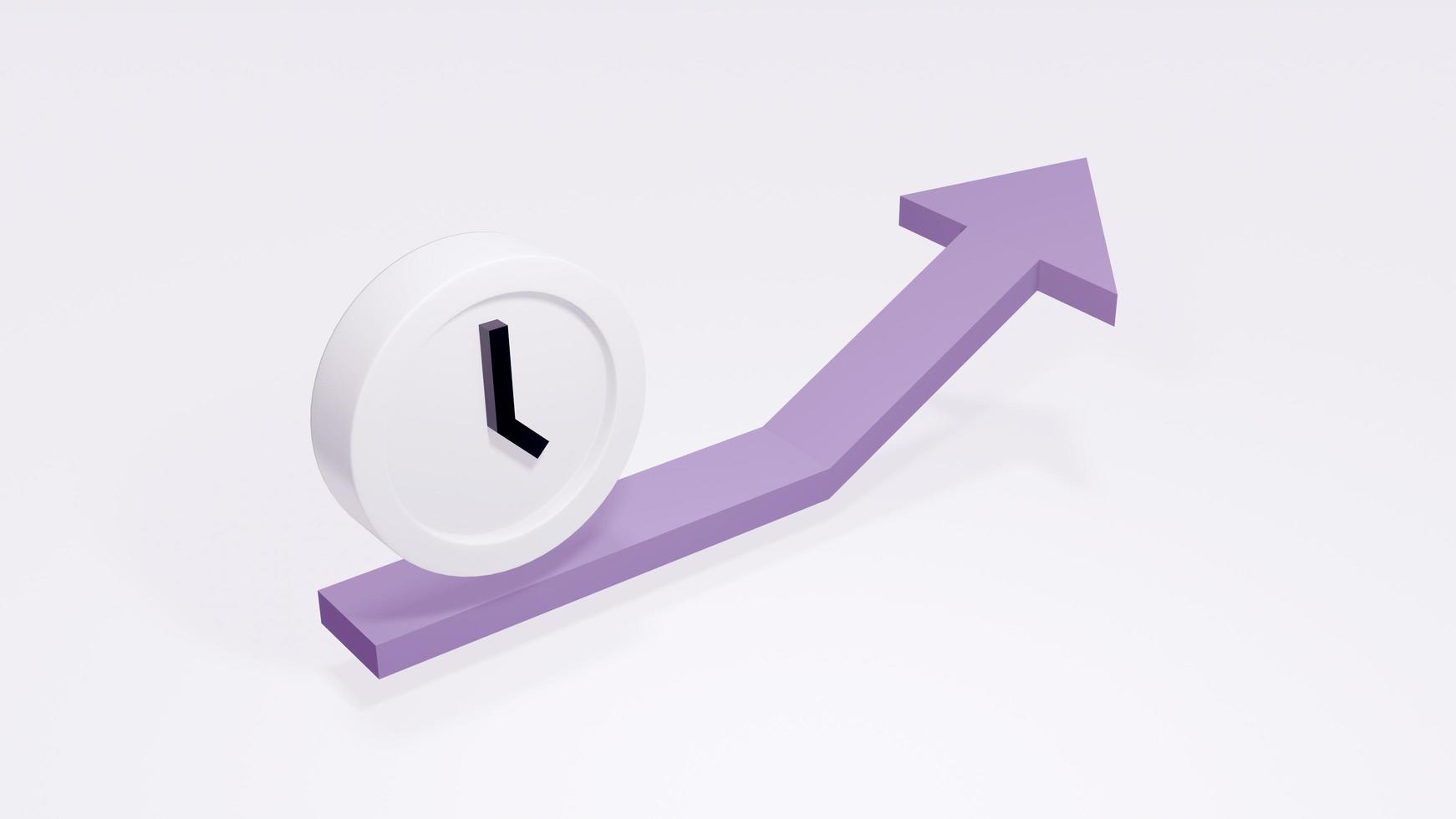 3D Rendering concept of time management. a clock icon and an arrow pointing up on background. 3D render. 3D illustration. photo