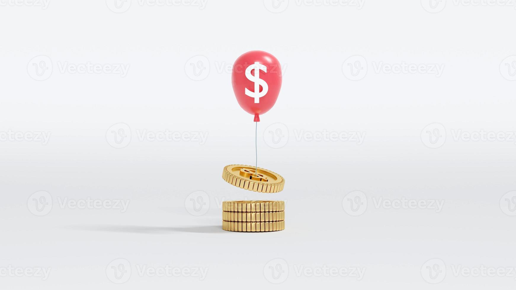 3D Rendering stack of coins balloons taking coins up on the air on background concept of financial inflation. 3D render. 3D illustration. photo