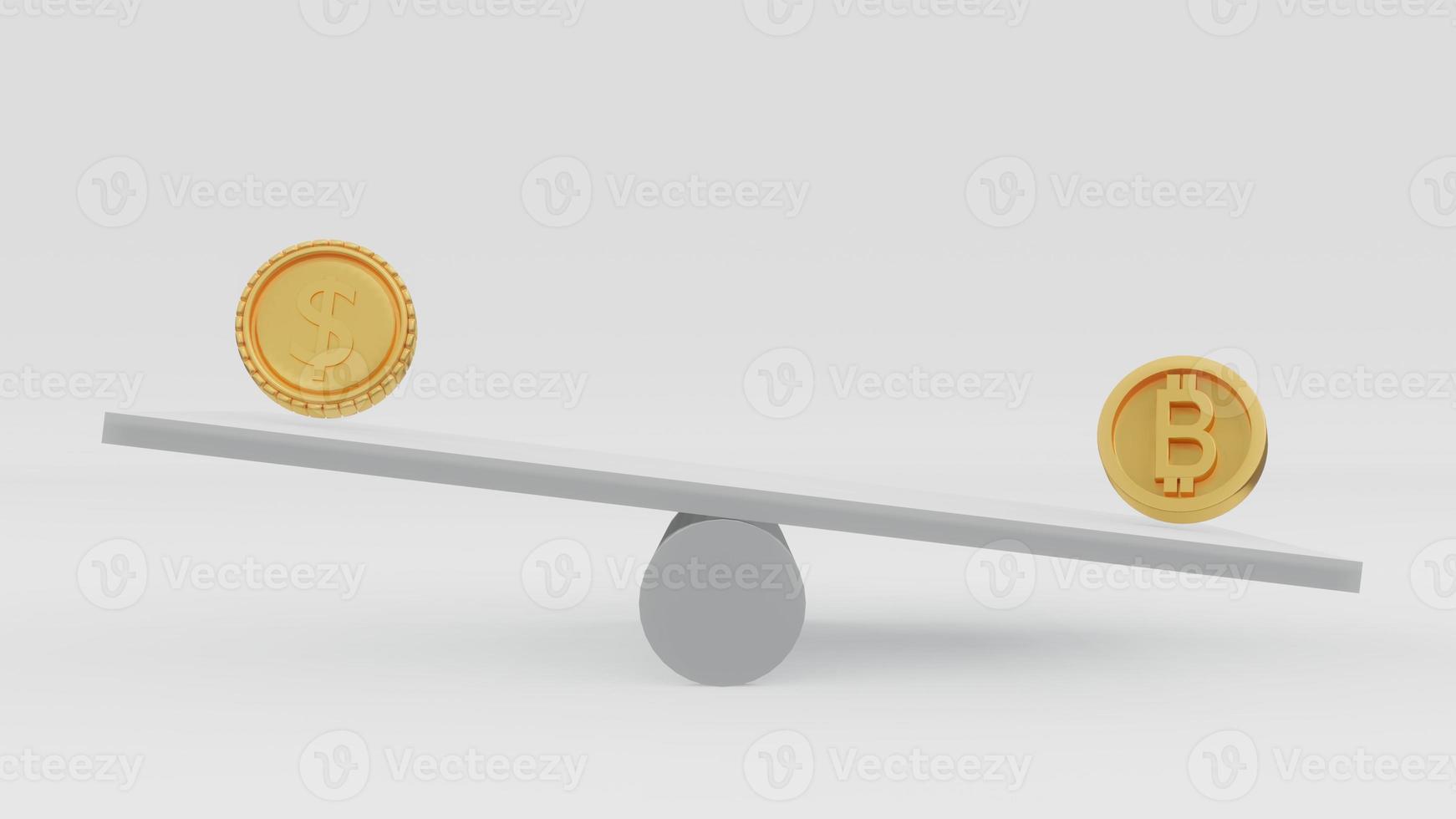 3D Rendering  balance with bitcoin coin heavier than dollar coin concept of fiat currency vs cryptocurrency. 3D Render illustration. photo