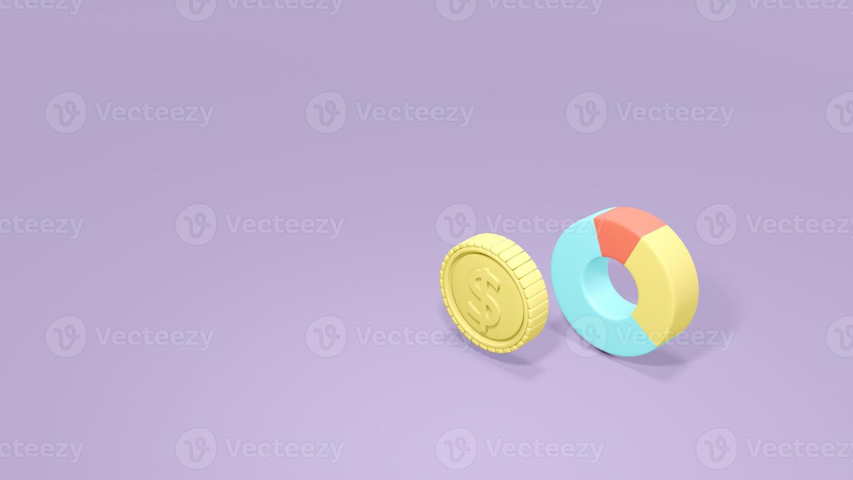 3D Rendering concept of money investment. a coin and a pie chart on  background. 3D Render. photo