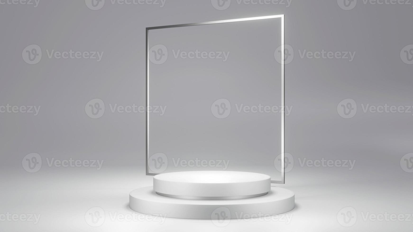 3D rendering concept of metallic silver theme of blank product display podiums composition geometry elements for commercial template design. 3D Render. photo