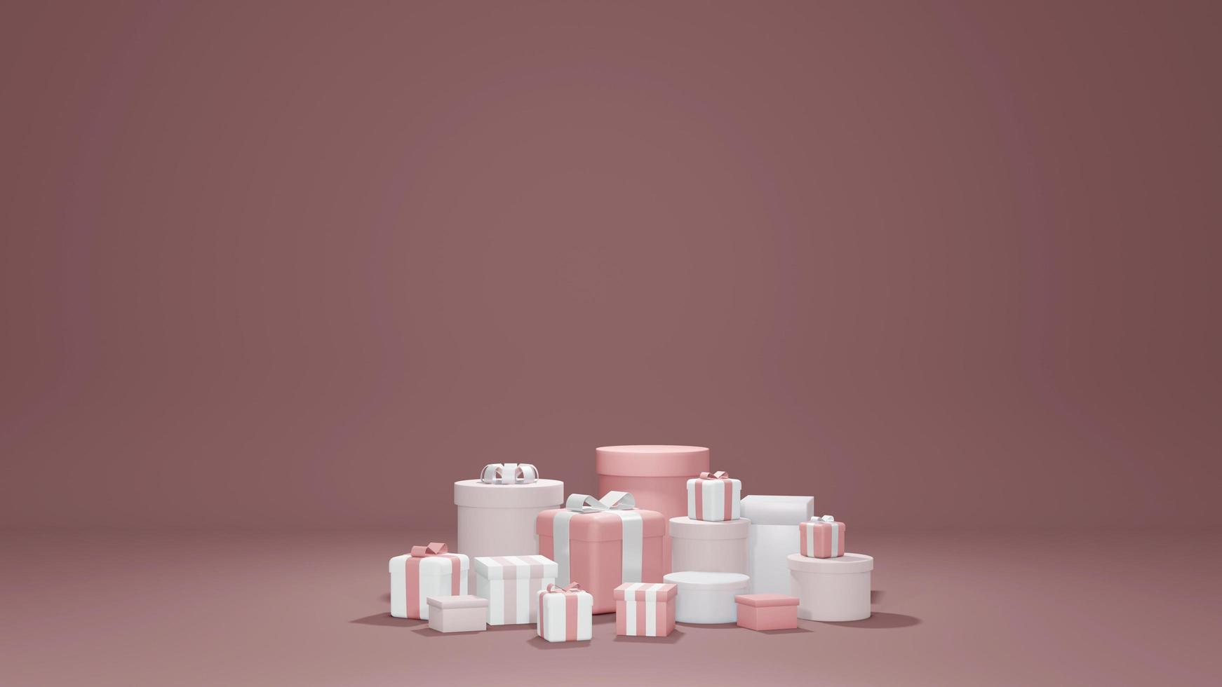 3D Rendering concept of set of wrapped present boxes in pink theme for commercial design. Wrapped gift boxes. 3d Render. photo