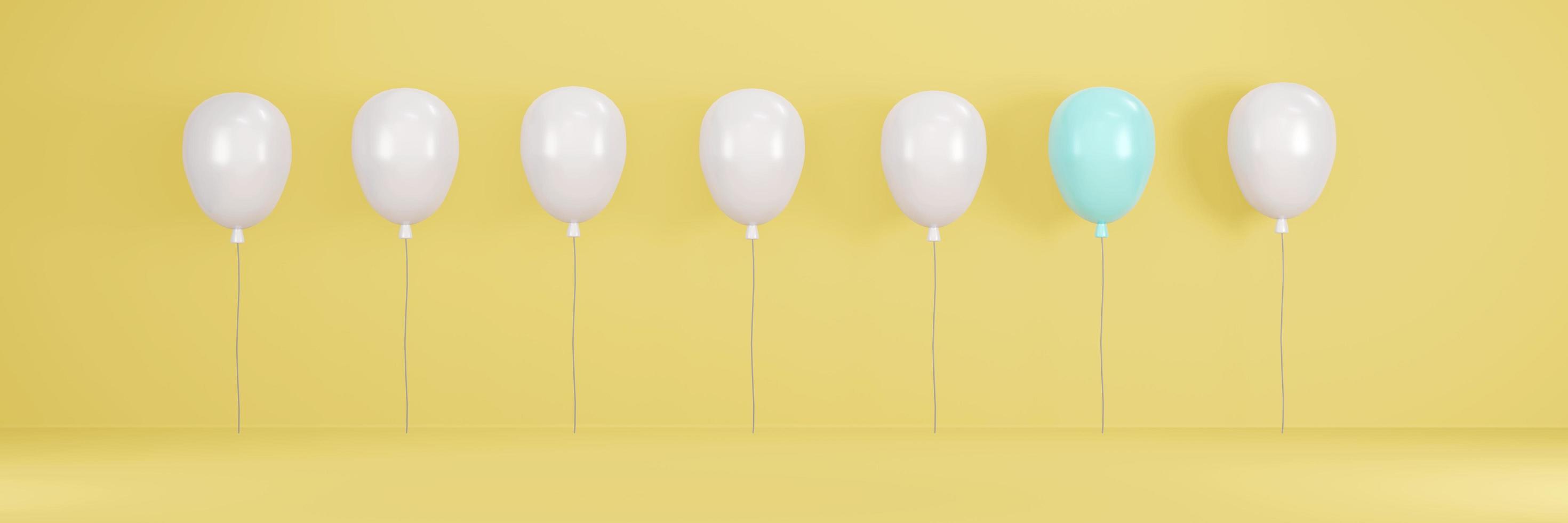 3D Rendering blue balloon stand out from crowd on yellow background concept of stand out from the crowd and difference. 3D Render. 3d illustration. Minimal style. photo