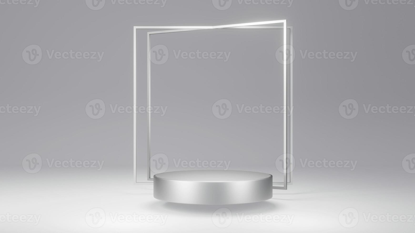 3D rendering concept of metallic silver theme of blank product display podiums composition geometry elements for commercial template design. 3D Render. photo