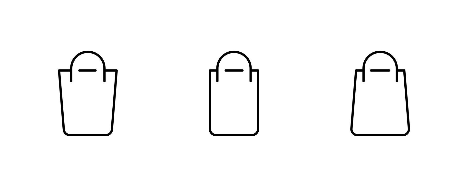 3-pack icon in the form of thin line. Shopping bag icons. Collection of Black Line Icons Isolated on White Background. Modern Vector Illustration