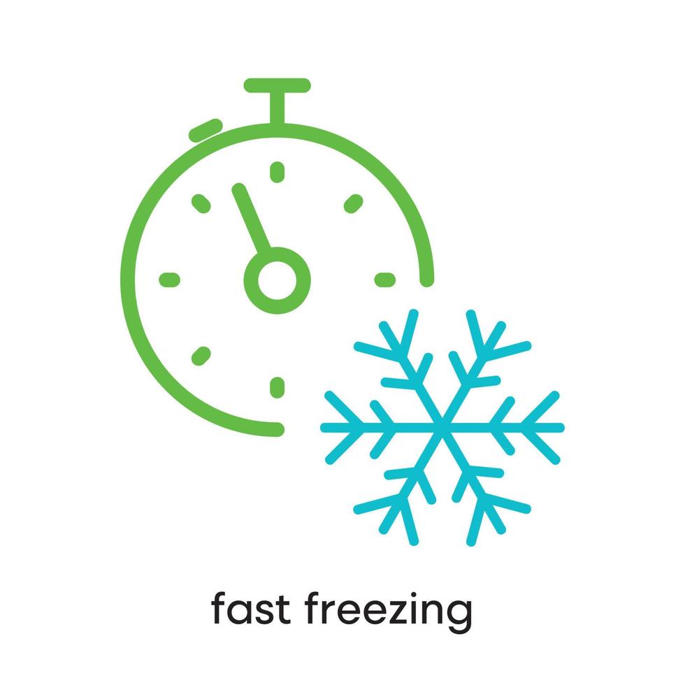 Fast freezing icon. It is the clock and dot point icon. This symbol is the symbol for the freezing point of water. Colorful snowflake icon. Editable Stroke. Logo, web and app. vector