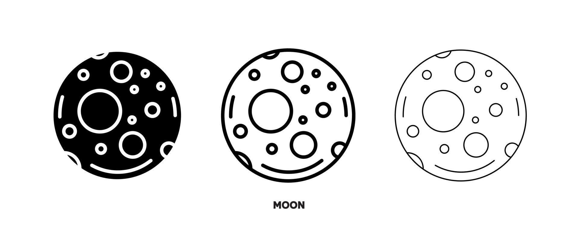 Moon planet icon vector. Simple planet Moon sign in modern design style and logo art for website and mobile app. Editable drawing and silhouette in one. vector