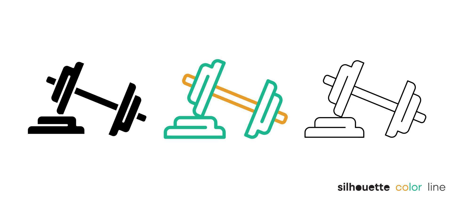 Dumbbell icon set. Simple design related to fitness. Silhouette, colorful and linear set. Editable logo. vector