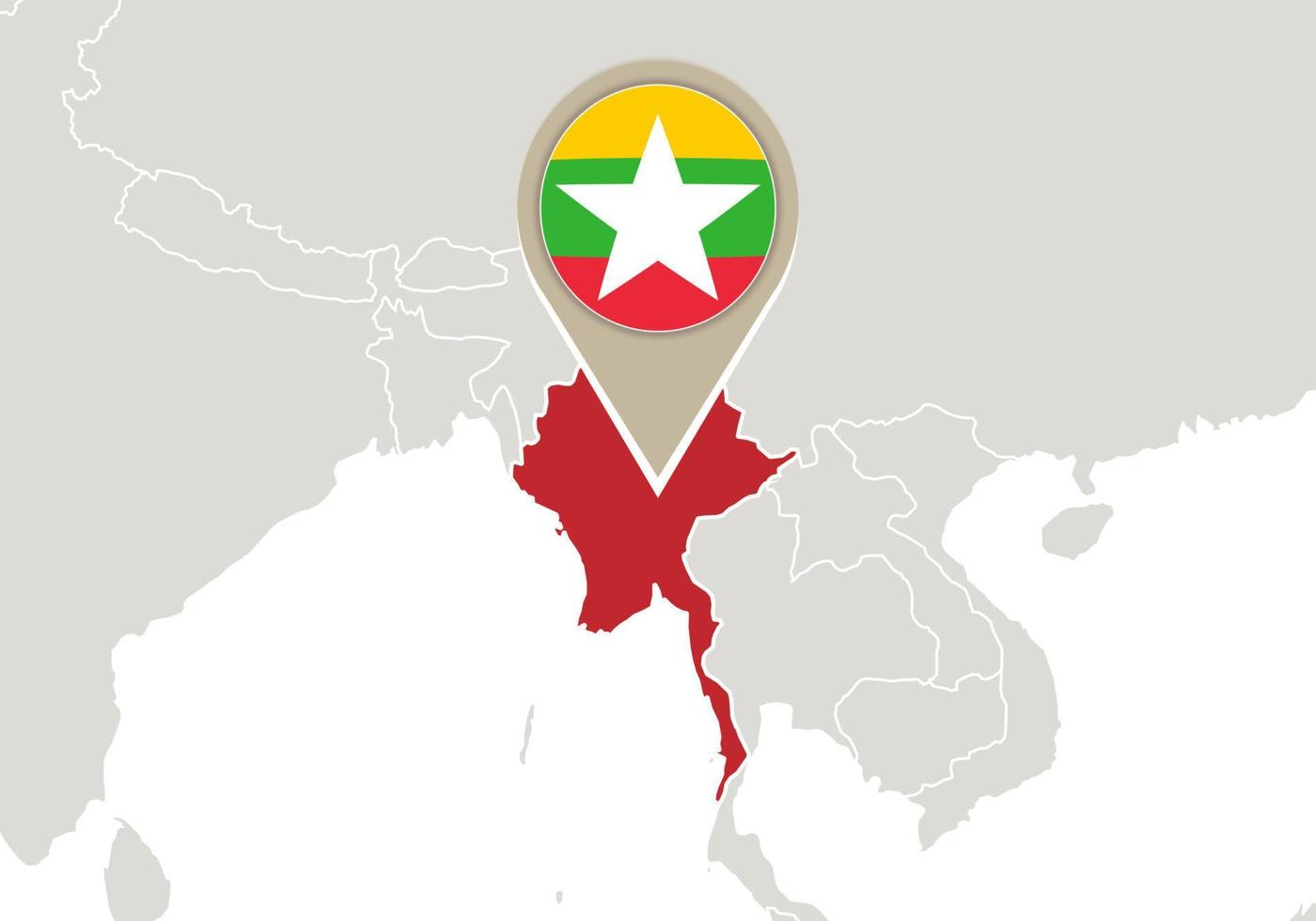 myanmar en el mapa del mundo vector