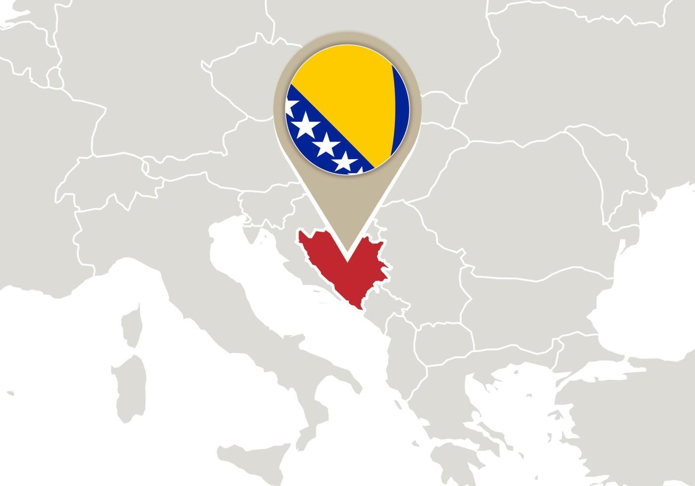 Bosnia and Herzegovina on Europe map vector