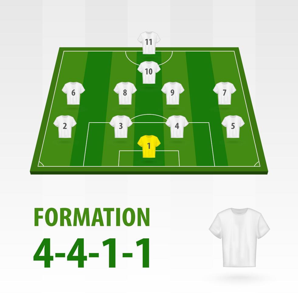 alineaciones de jugadores de fútbol, formación 4-4-1-1. medio estadio de fútbol. vector