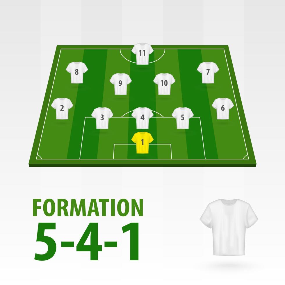 Football players lineups, formation 5-4-1 . Soccer half stadium. vector