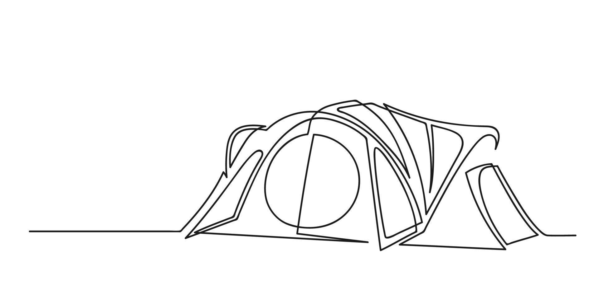 Continuous one line drawing of camping tent vector