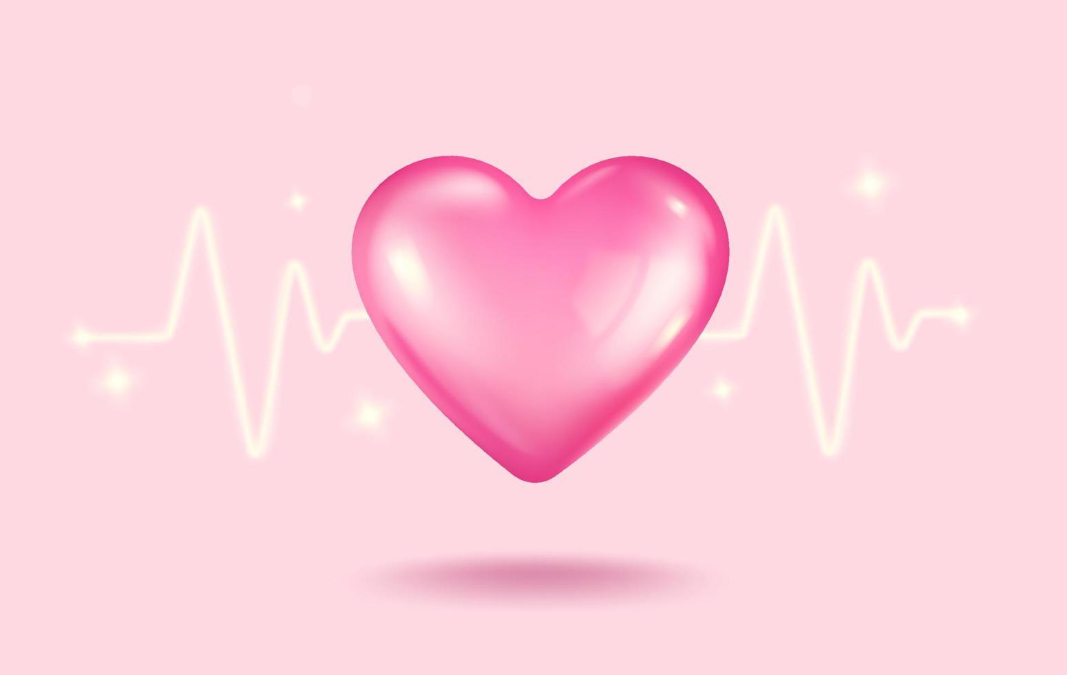 Vector icon of pink heart with pulses for Valentine's Day in realistic 3d style.