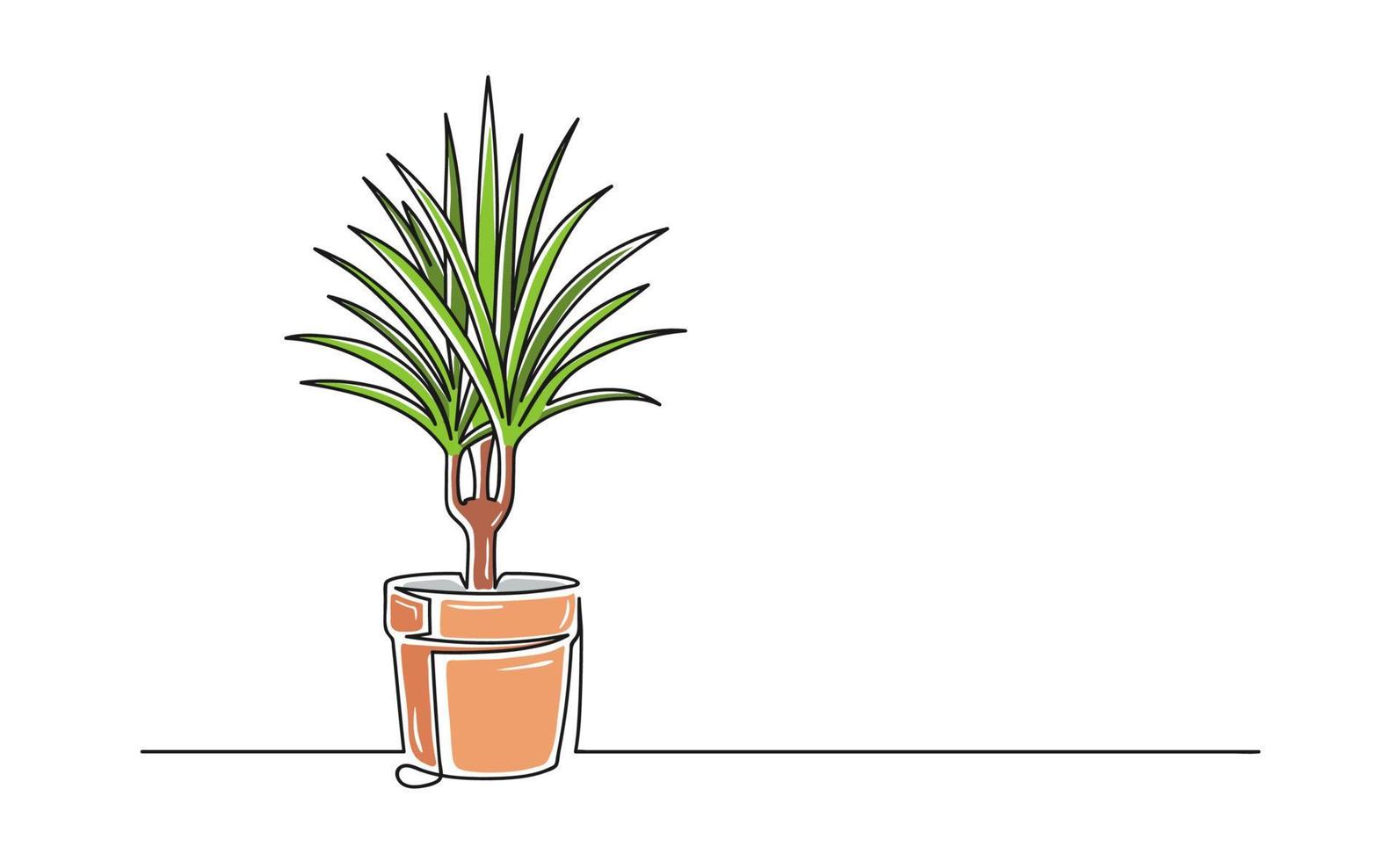 Continuous one line drawing of a flower in a pot vector