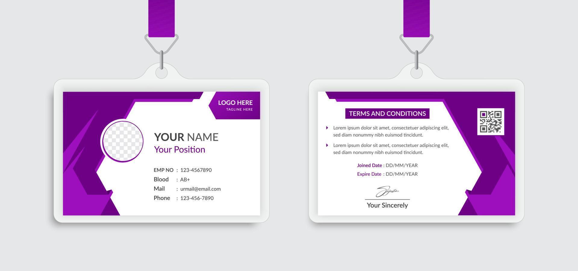 diseño de plantilla de tarjeta de identificación de oficina púrpura vector