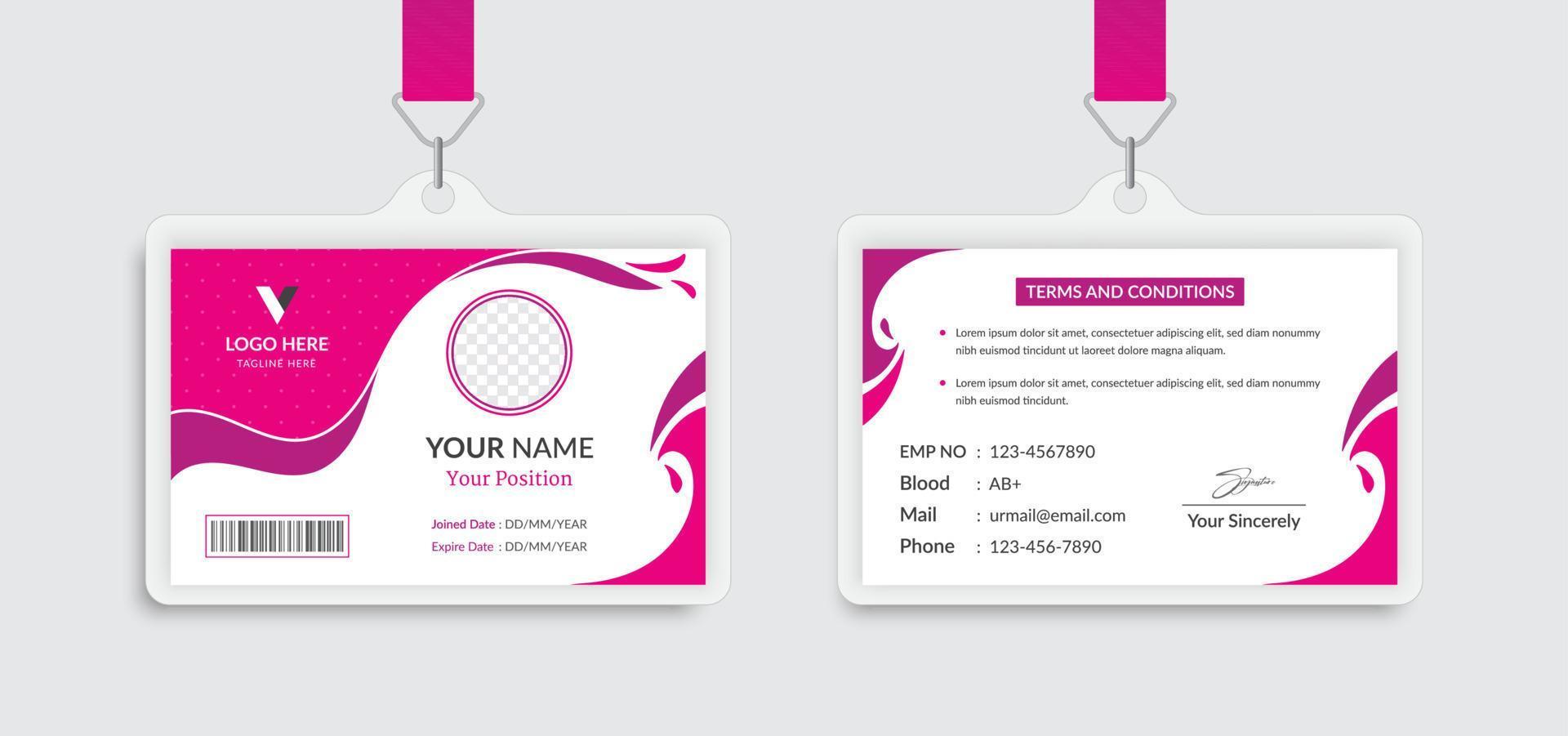 diseño de plantilla de tarjeta de identificación horizontal rosa vector