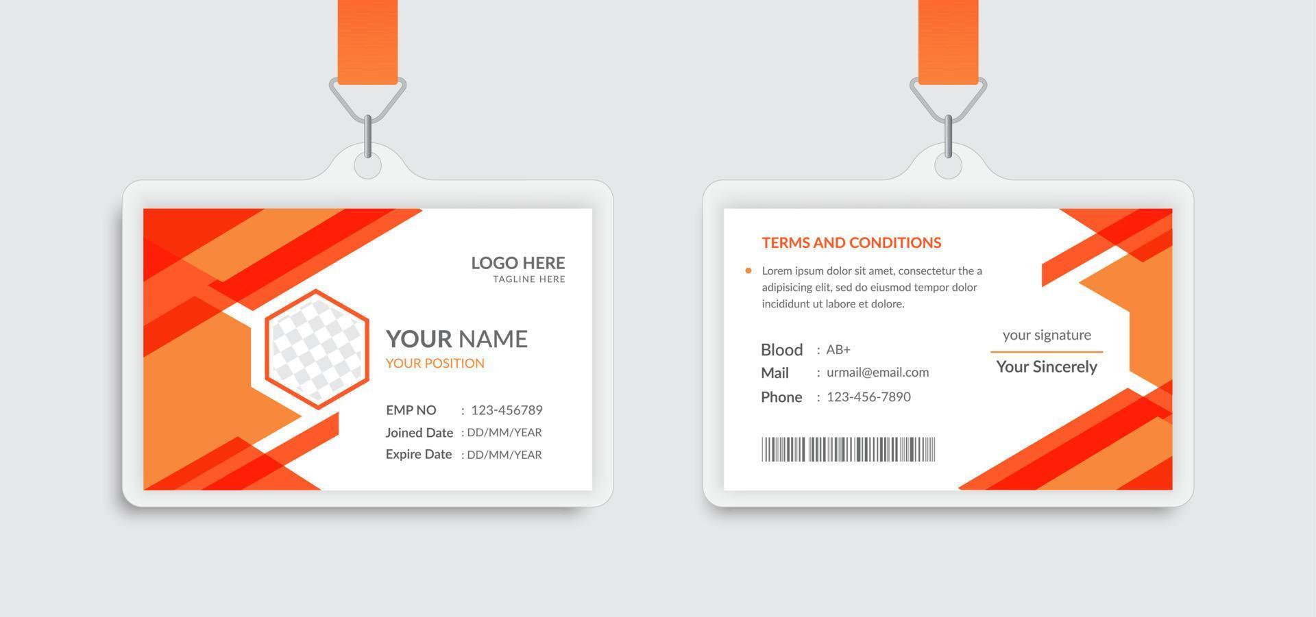 diseño de plantilla de tarjeta de identificación roja y naranja vector