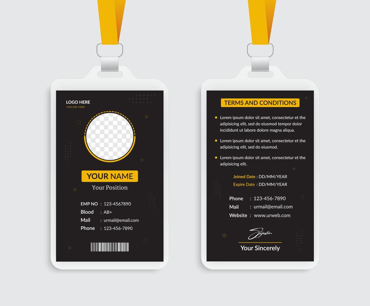 Black and yellow id card template design vector