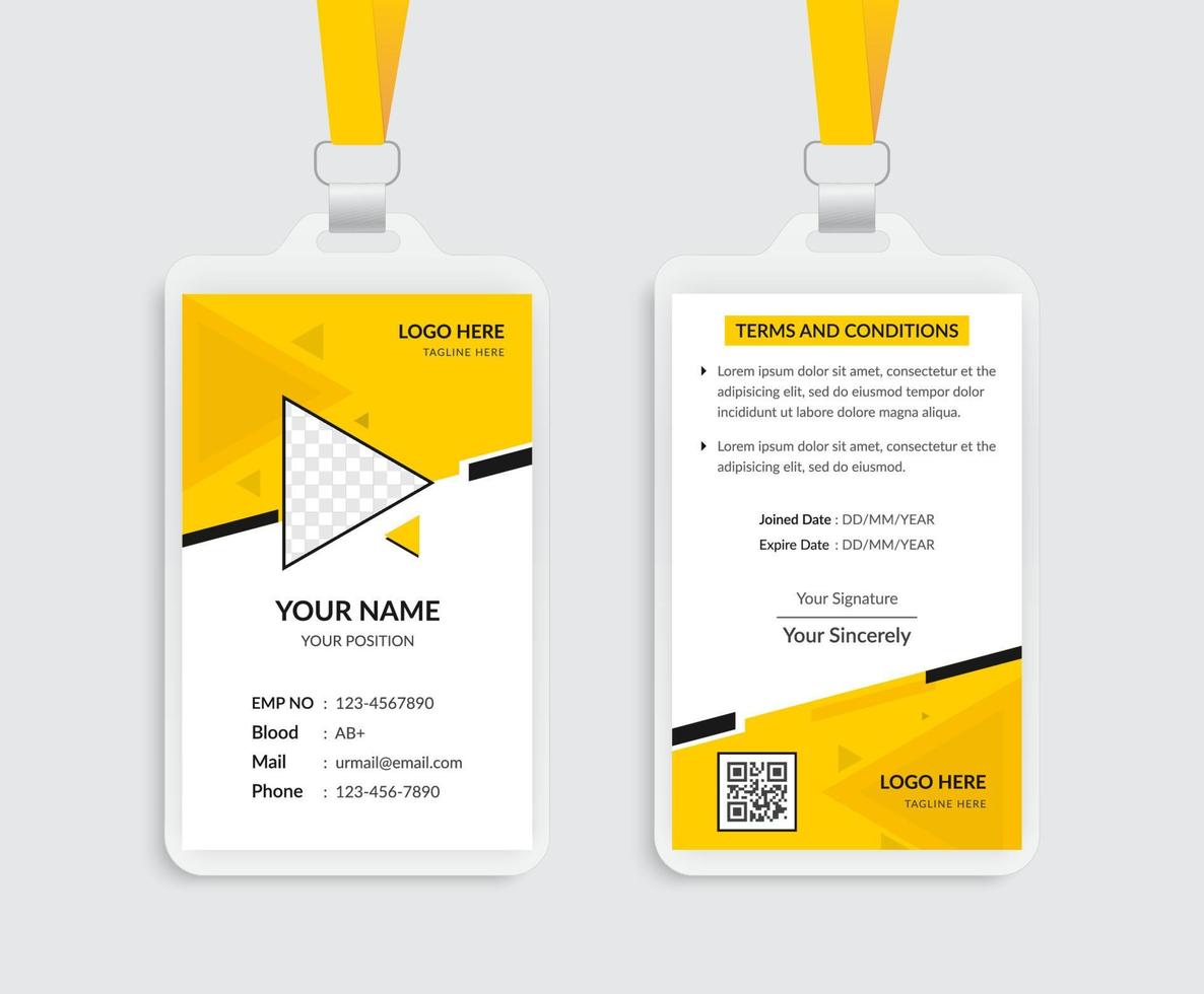 Unique yellow id card template design vector