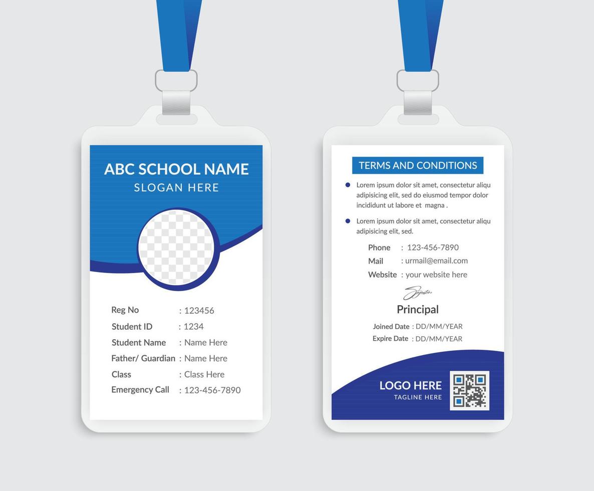 diseño de plantilla de tarjeta de identificación escolar de color azul vector