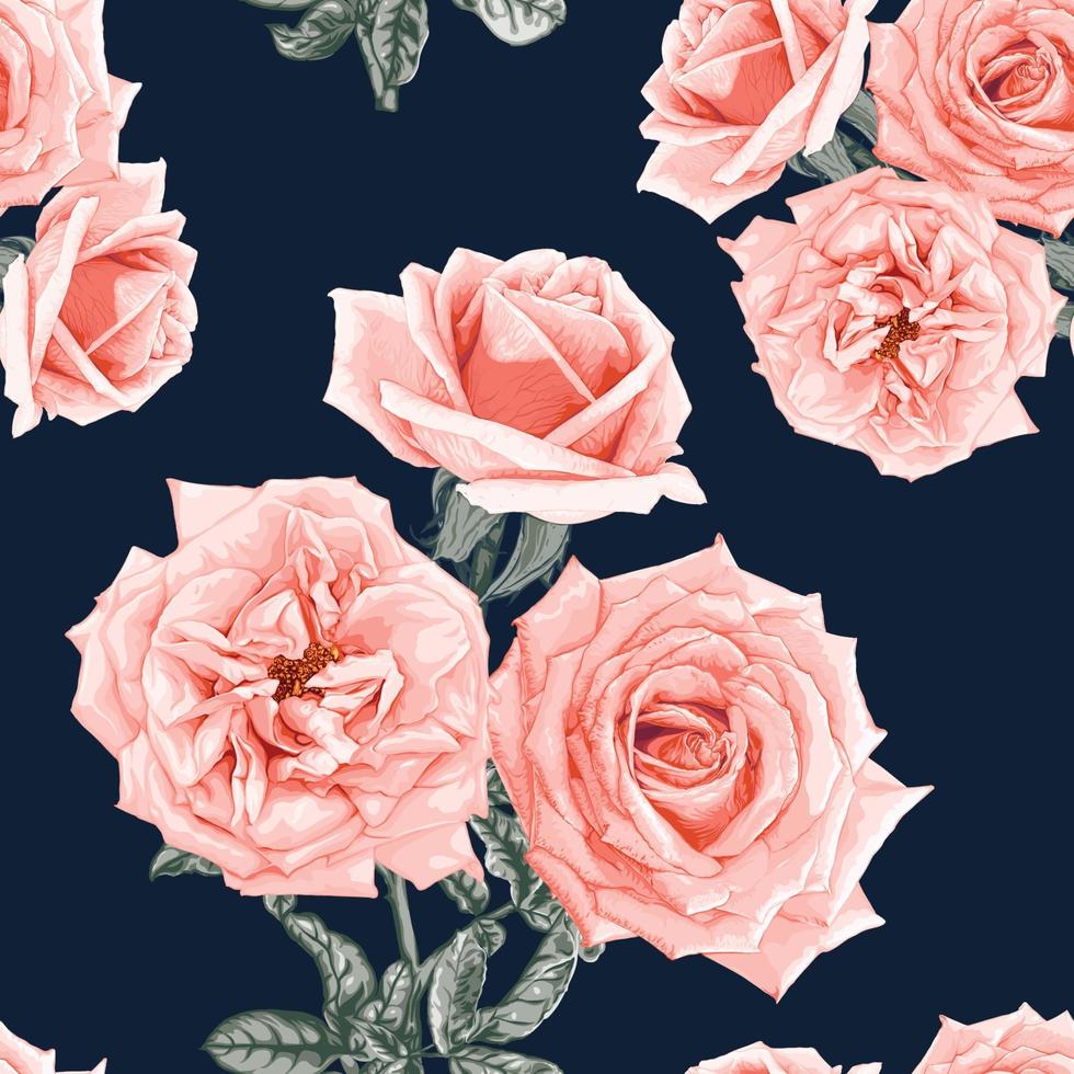 Seamless pattern floral with pink rose flowers abstract background.Vector illustration watercolor hand drawning.For fabric pattern print design. vector