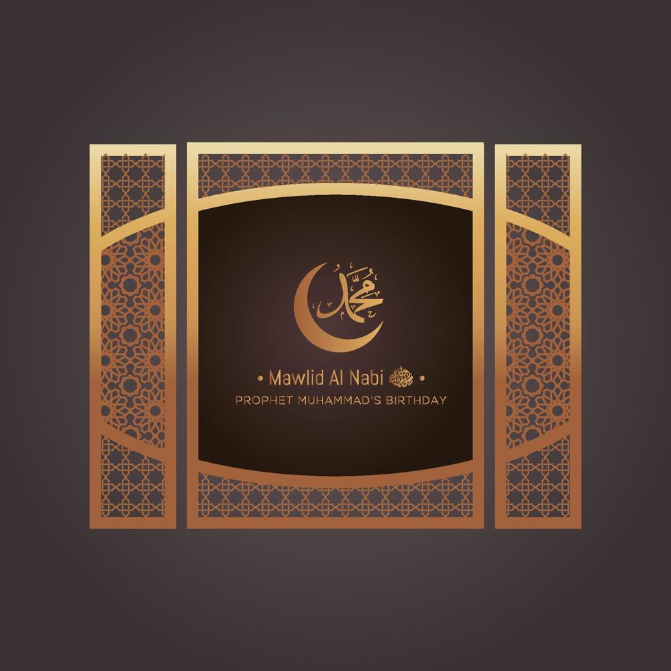 Mawlid al nabi islamic greeting card with arabic calligraphy. vector