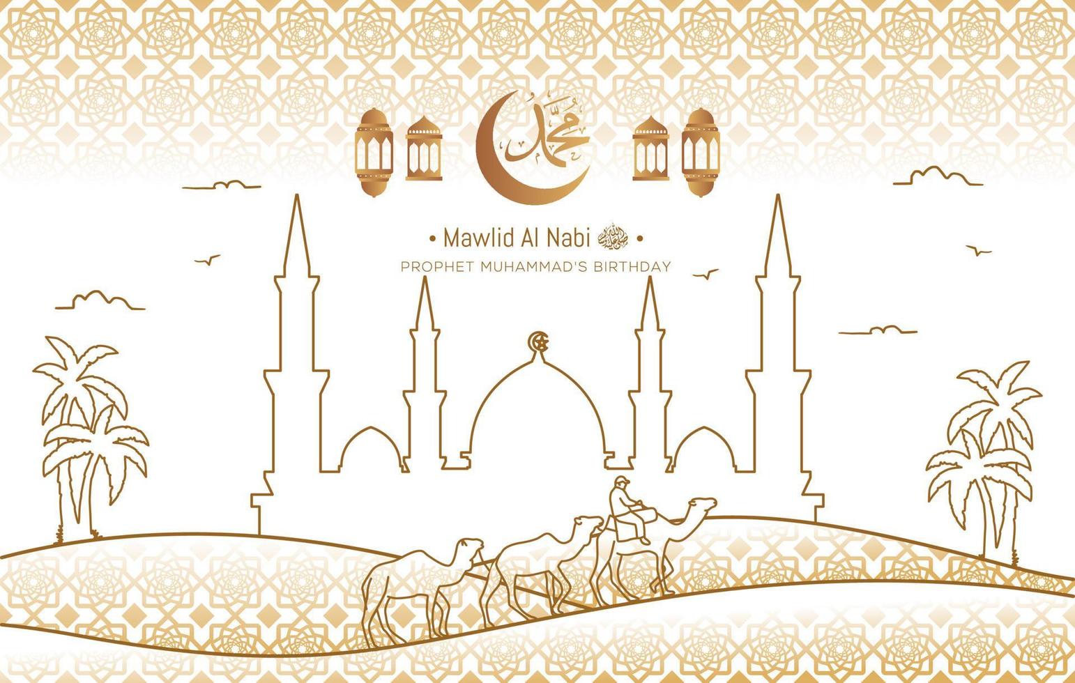 Mawlid al nabi islamic greeting card with arabic calligraphy. vector