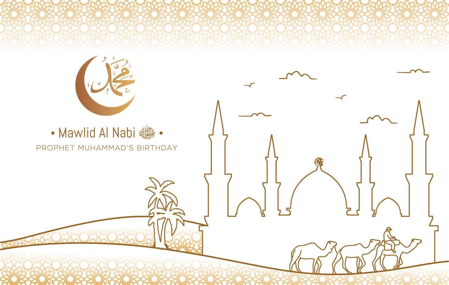 Mawlid al nabi islamic greeting card with arabic calligraphy. vector