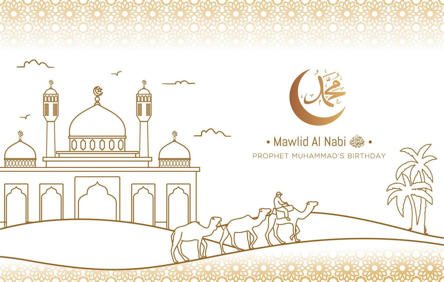 Mawlid al nabi islamic greeting card with arabic calligraphy. vector