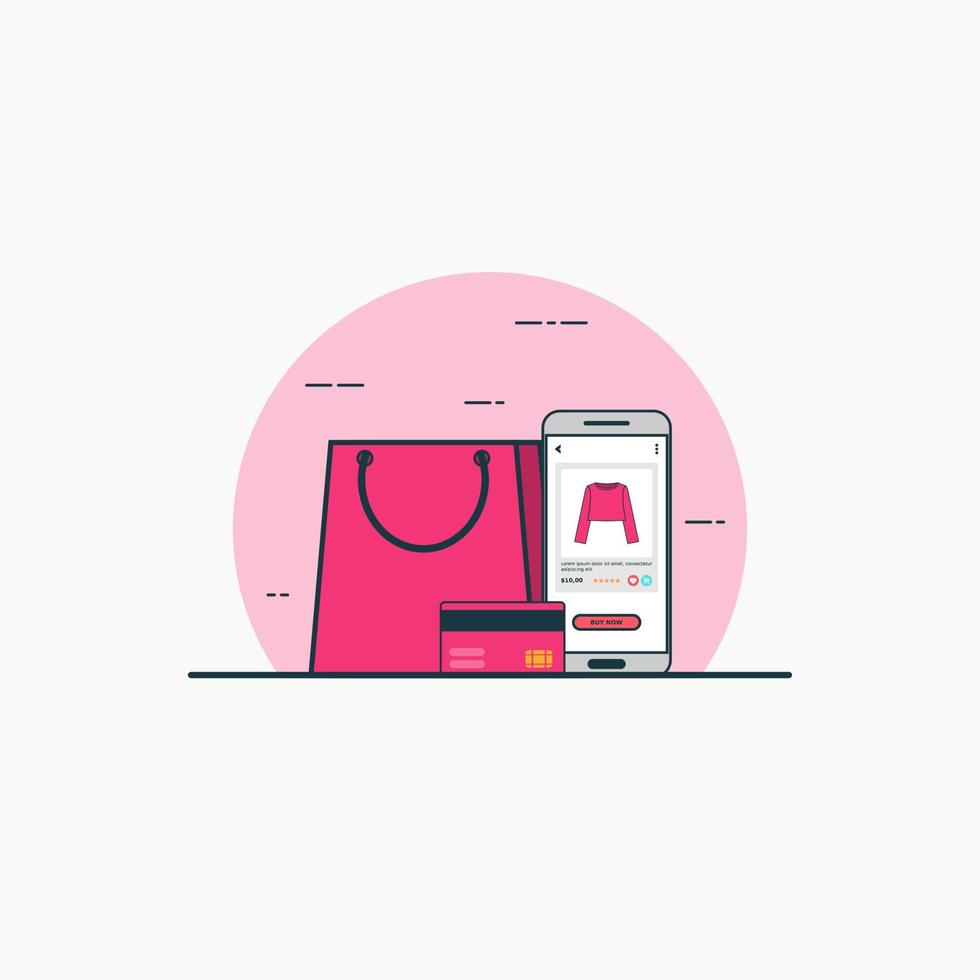 ilustración para comprar ropa de mujer en línea con concepto de teléfono inteligente. vector de diseño con estilo plano