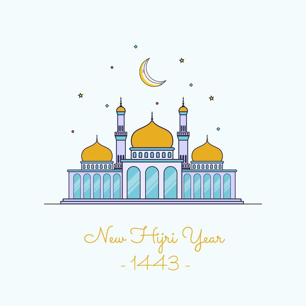 Vector illustration of happy new Hijri year 1443. Happy Islamic New Year. Graphic design for the decoration of gift certificates, banners and flyer.