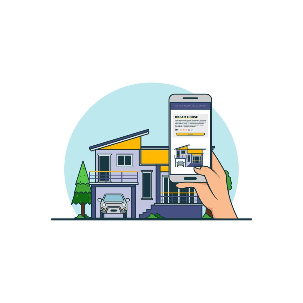 ilustración de vector de concepto de compra en línea de casa de ensueño. tecnología digital para compras