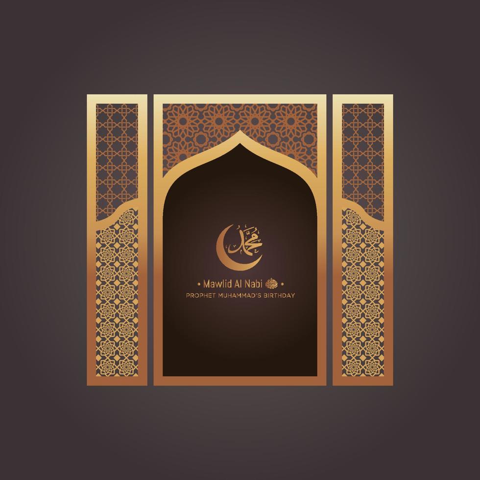 Mawlid al nabi islamic greeting card with arabic calligraphy. vector