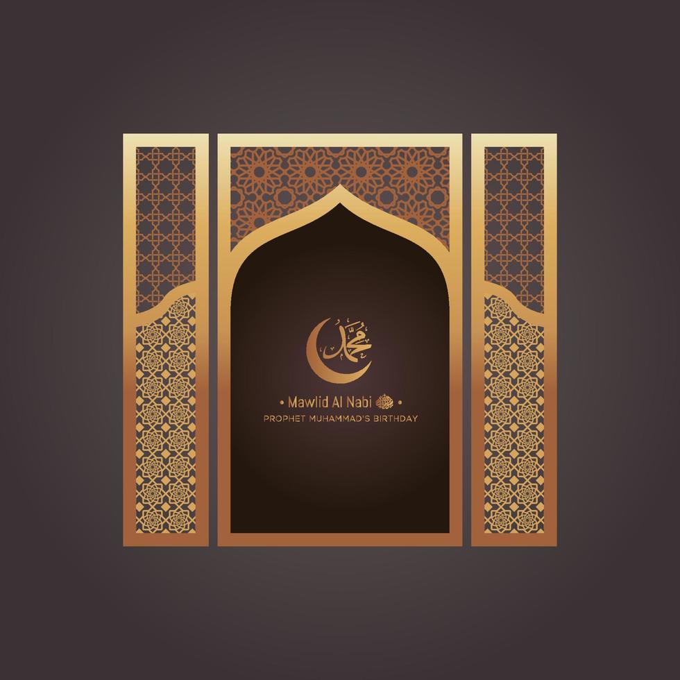 Mawlid al nabi islamic greeting card with arabic calligraphy. vector