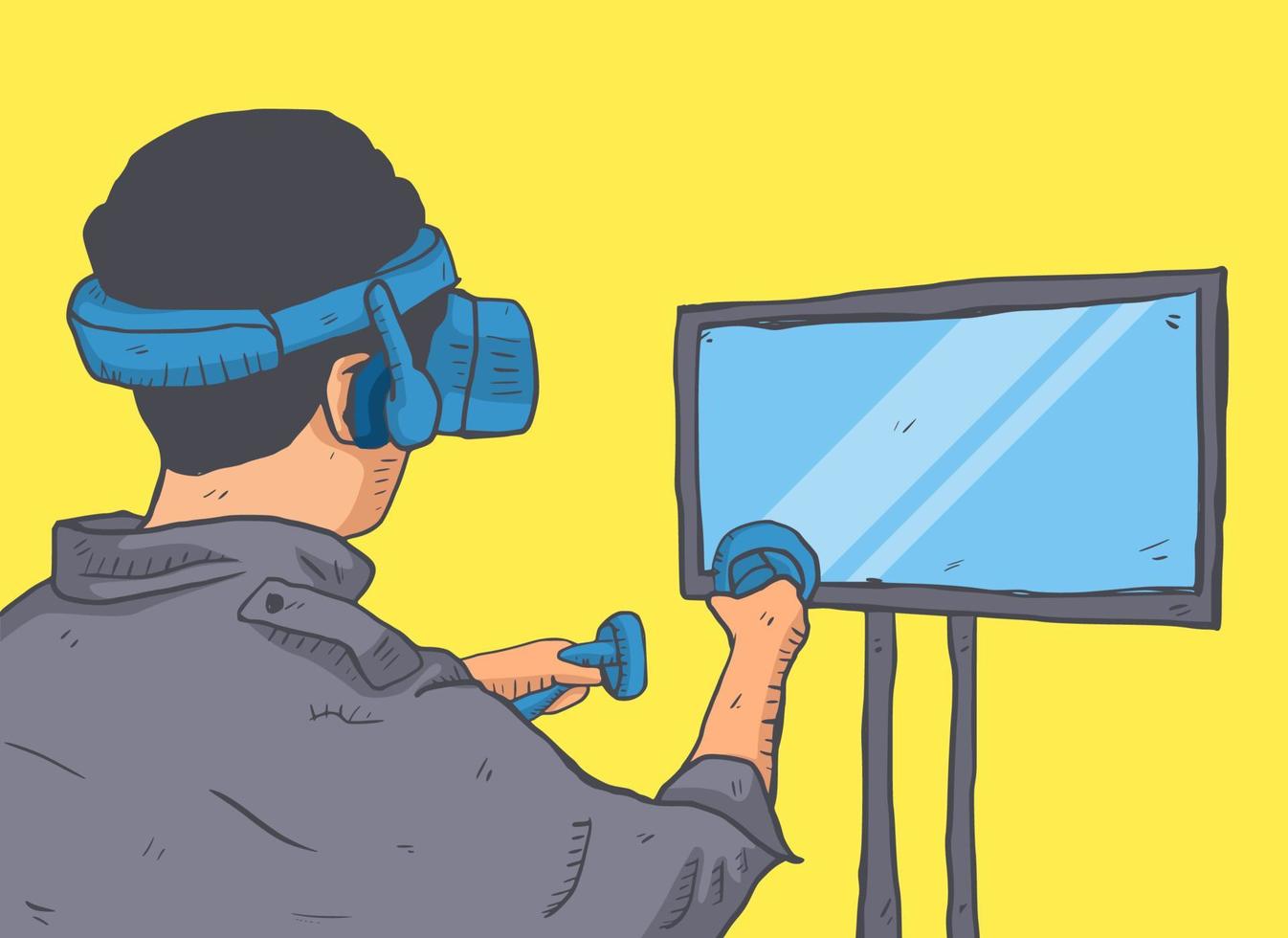 Man wearing virtual reality glasses with sketch concept design vector