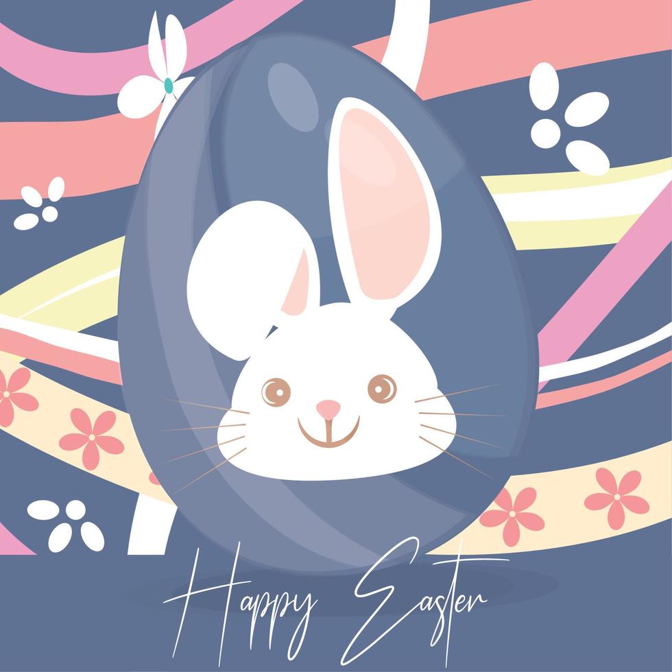 Cute easter egg decorated with a bunny Happy easter card Vector