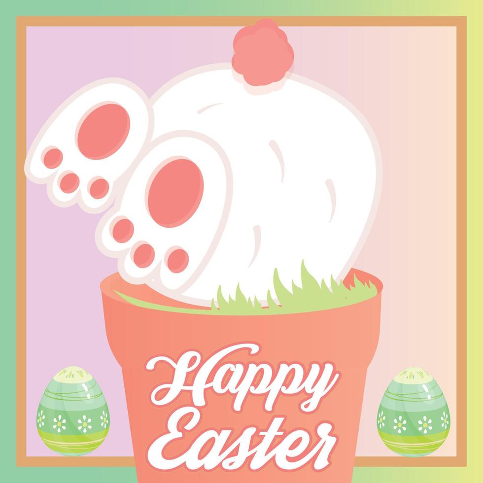 Cute bunny into a plant pot Happy easter card Vector