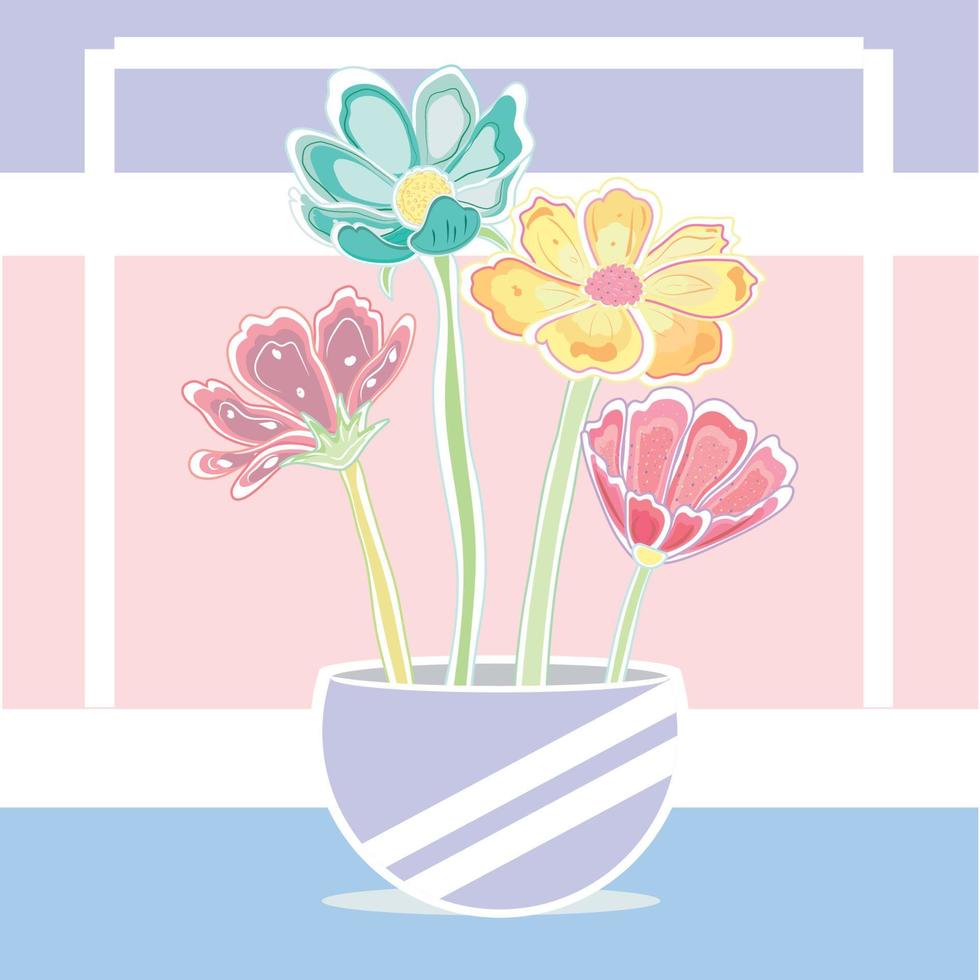 boceto de flores en una maceta - vector