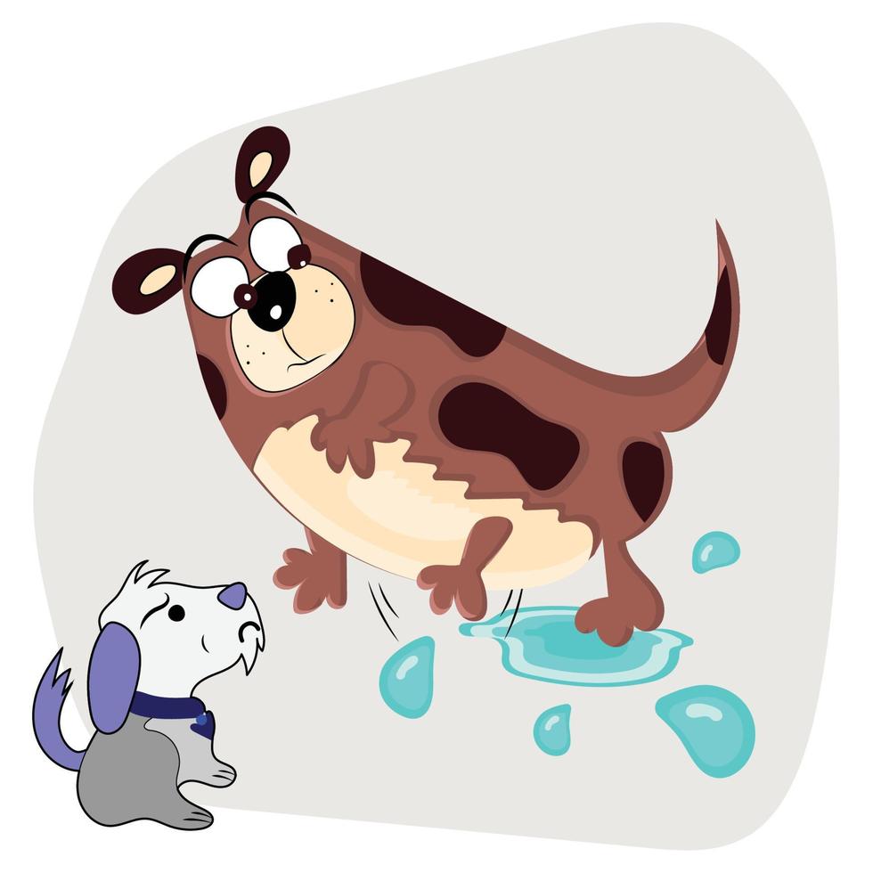 perro jugando en el agua y perro enojado - vector